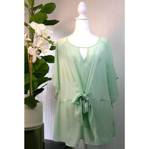 NWT Bold Elements Sea Green Semi Sheer Short Sleeve Blouse -1XL RTL $48